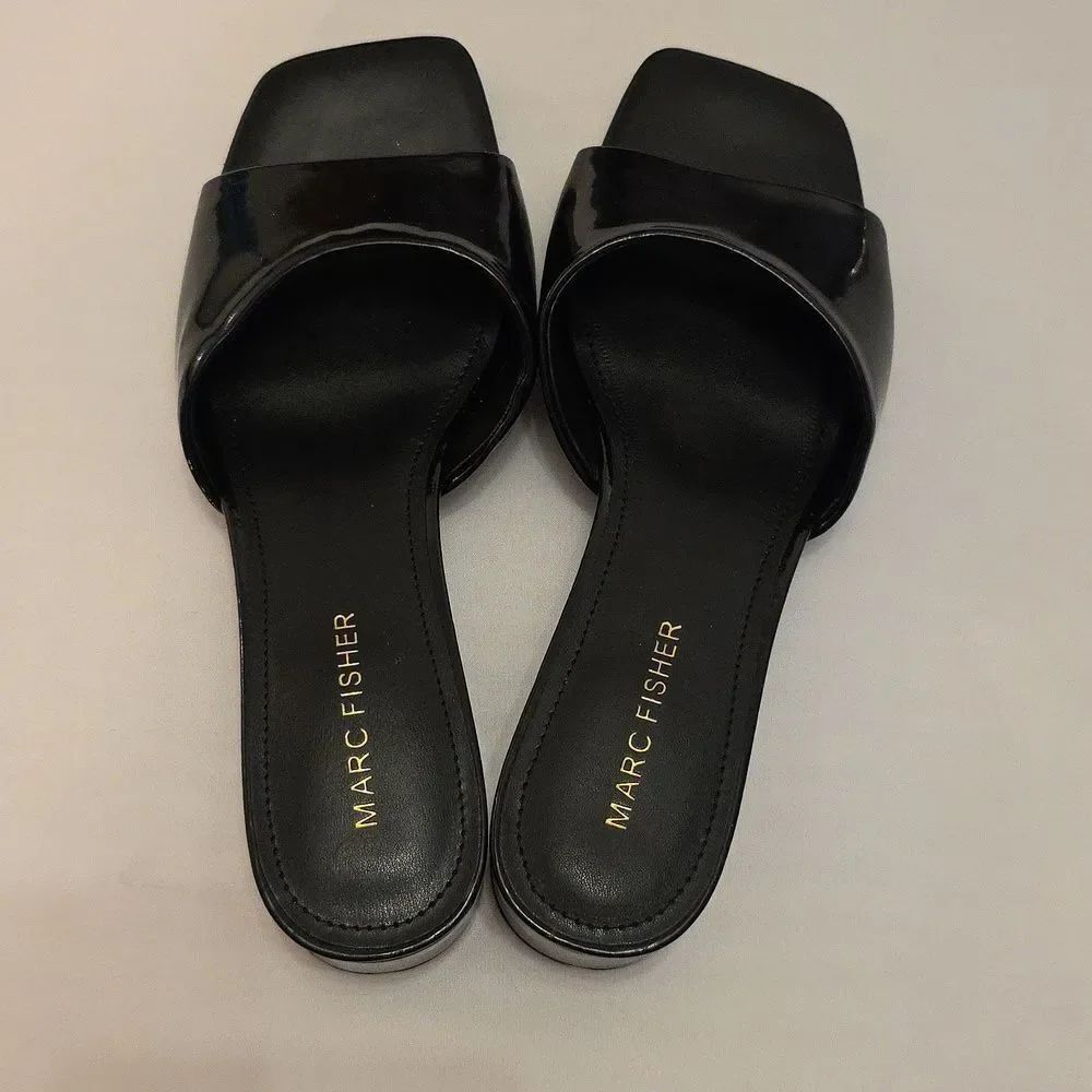 BRAND NEW MARC FISHER MFCYNLEA-C GLOSSY BLACK MULES SANDAL R3 - Picture 6 of 16